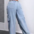 Amazon  fashionplus size women's casual loose workwear pants american high street multi-flap pocket pants jeans