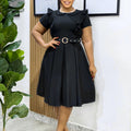 D583export women's clothing  short-sleeved doll collar pure color short-sleeved ruffles high waist large hem fashion dress