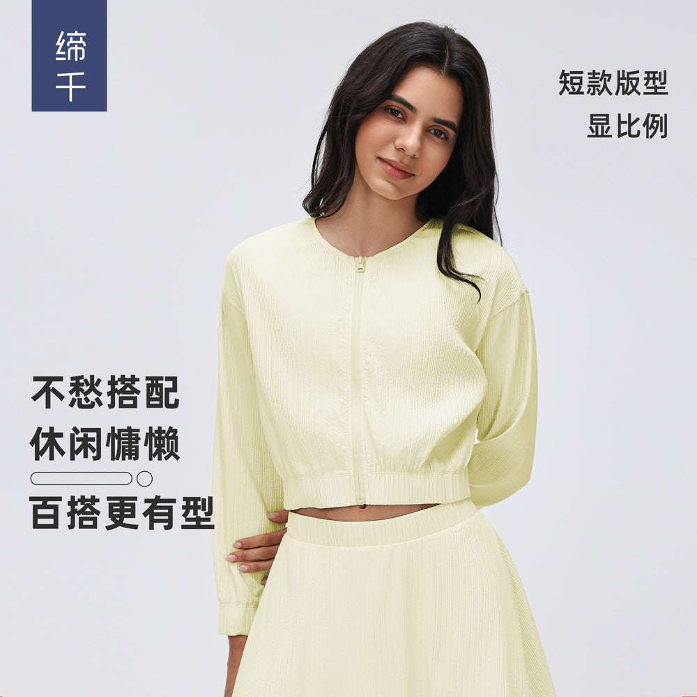 Short zipper thin outwear women looseslimming looklong sleevescardiganwork clothingcasualeasiest for matchsportstopsd26022