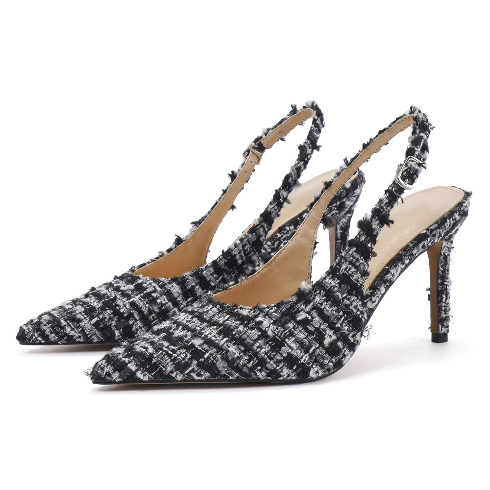 Xiaoxiangfeng pointed toe shallow mouth toe back hollow sandals for women 2026new arrival thin heel rubber bottom spring & fall style fashion boutique