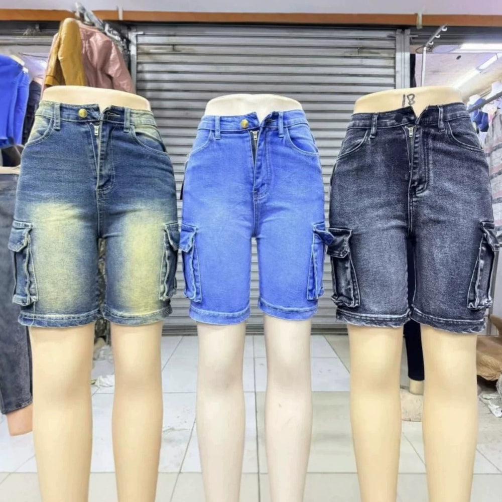 Women cargo denim shortswomenworkwearflap pocket pantsdenim shortsjeans wholesale