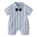 Baby summer outfit: lightweight newborn boy romper - short sleeve striped oxford style - first birthday super cute onesie