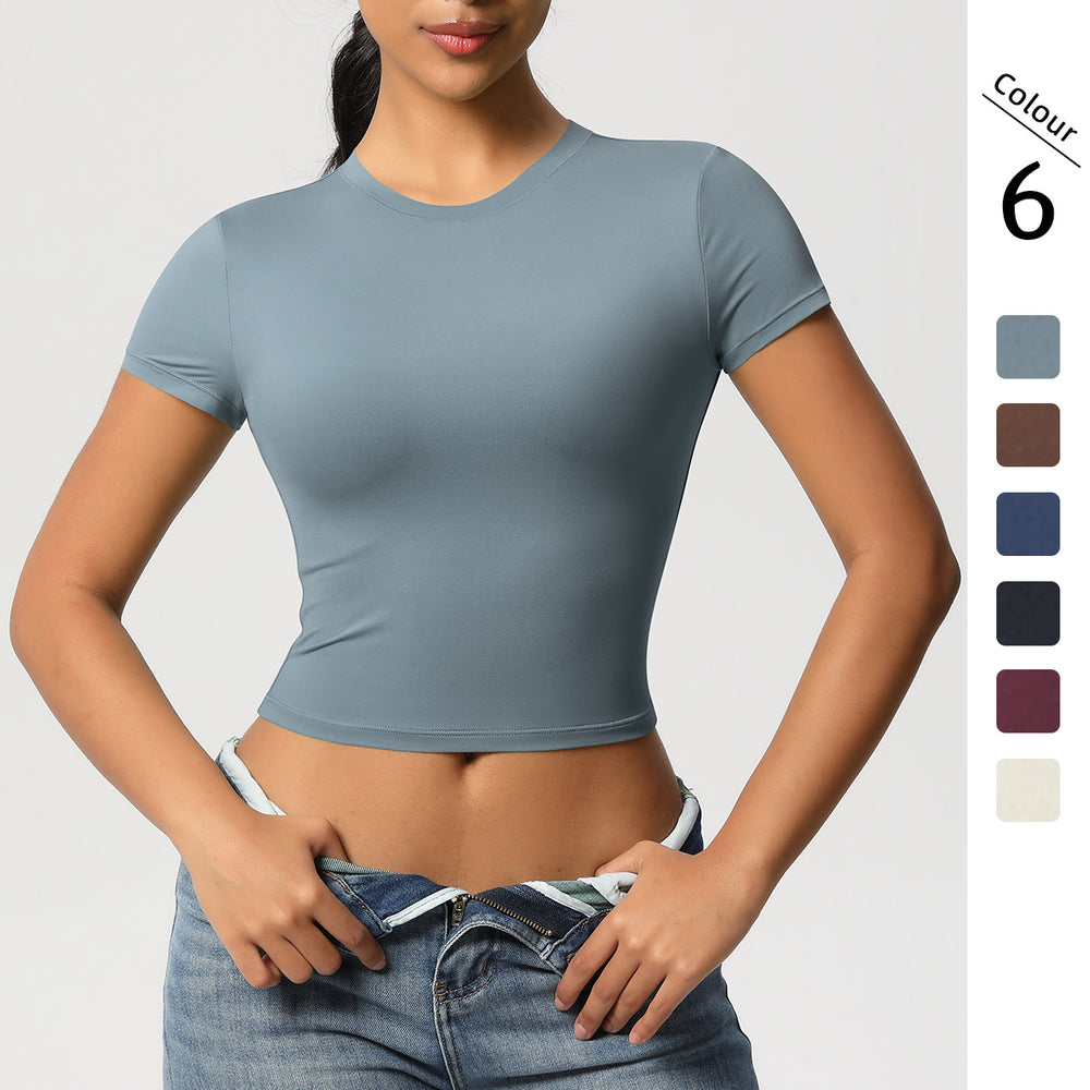 double-sided nylon casual tight-fitting quick-drying pilates tops yoga wear short-sleeved running fitness sports t-shirt