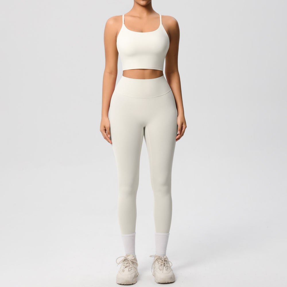 New arrival: double-sided brushed solid color seamless back compression yoga set - breathable workout outfit for running and fitness (two-piece)