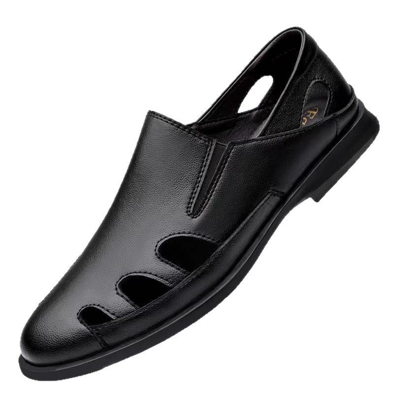 Special big salenew arrivalmen leather sandals summer breathable leather shoes middle-aged and elderly soft bottom dad hole shoes cut out
