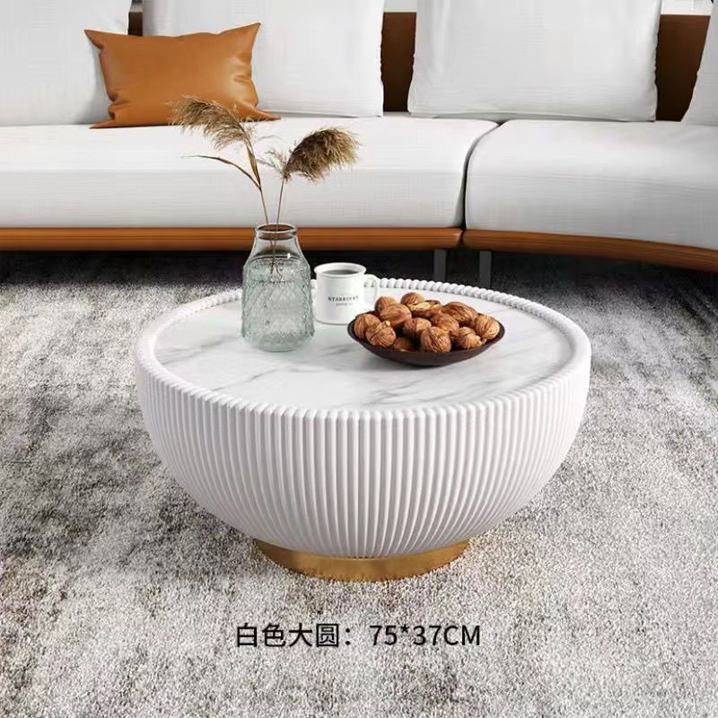 Nordic light luxury coffee table modern living room table small apartment size combination round rock slab leather creative bowl coffee table