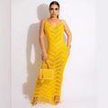 summer new women's long dress sexy knit cami tassel beach dress -  bestseller
