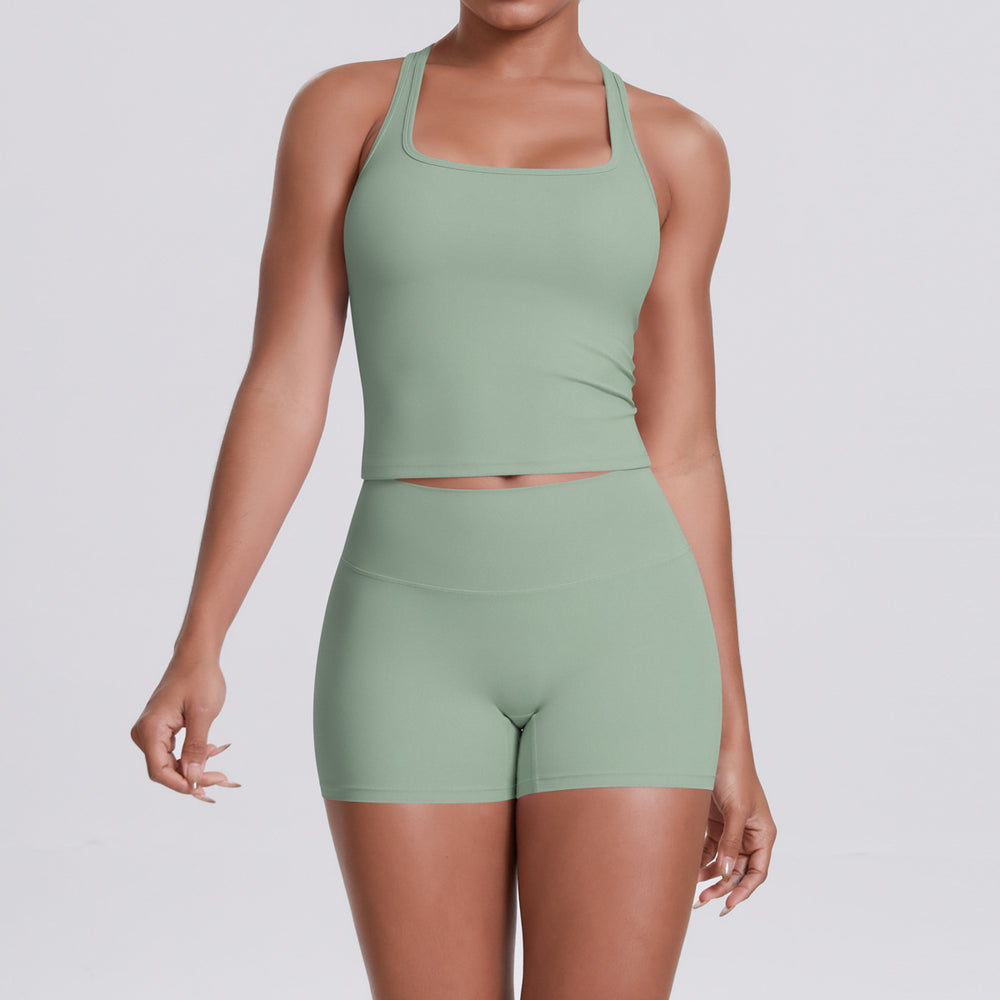 New arrival cross-border double-sided brushed pure color tight i-shaped back sports intimates running fitness yoga suit for women
