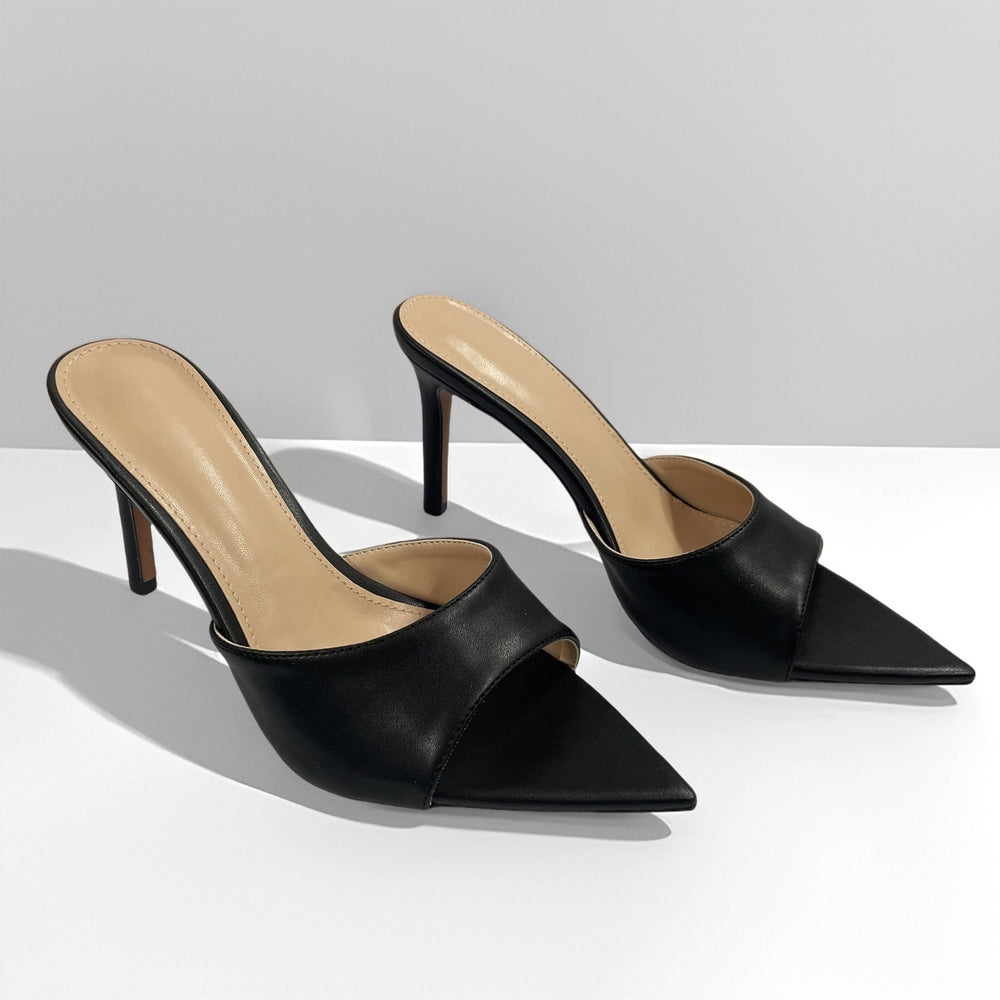 Silk satin elegant high heel slippers - women's summer must-have: stunning, versatile, minimalist, single strap stiletto, pointed toe, sexy outdoor wear