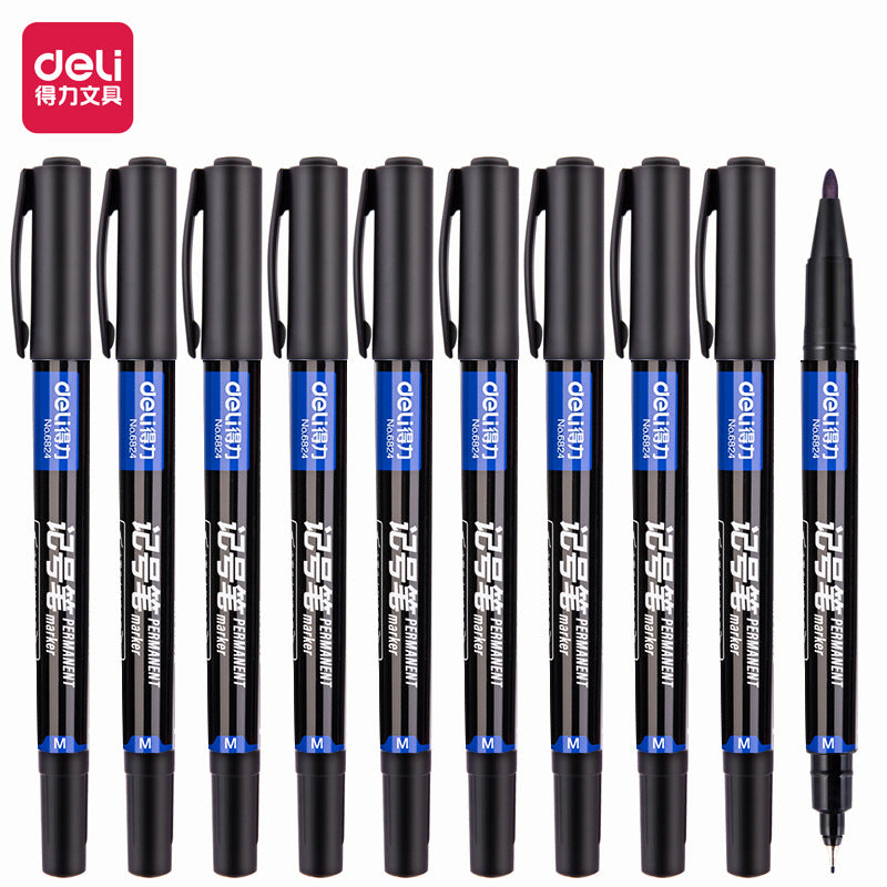 Deli double-ended marker, black oil-based pen, hook pen, art-specific oil-based signature pen, double-ended pen wholesale