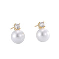 Copper plated real gold earrings for women four prongs single diamond sweet pearl hong kong style small elegant earrings accessible luxuryniche style earrings