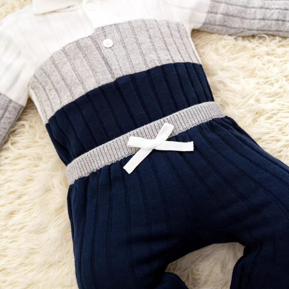 Baby boy & girl casual ribbed knit hooded long sleeve romper and pants set