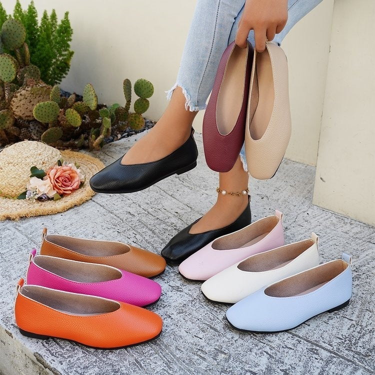 plus sizeflats women's casualretro style spring summer new arrivalpure colorplus sizedoudou small leather shoes wholesale