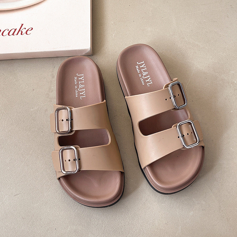 Thick sole sandals and slippers for women summernew arrival birkenstock shoes lazy outwearnon-slip one-line slippers fashion square buckle easiest for match women