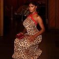 Fashion style cross-border leopard print women's clothing printingsilmpatchwork hip skirt halter neck sleeveless elegant street dress