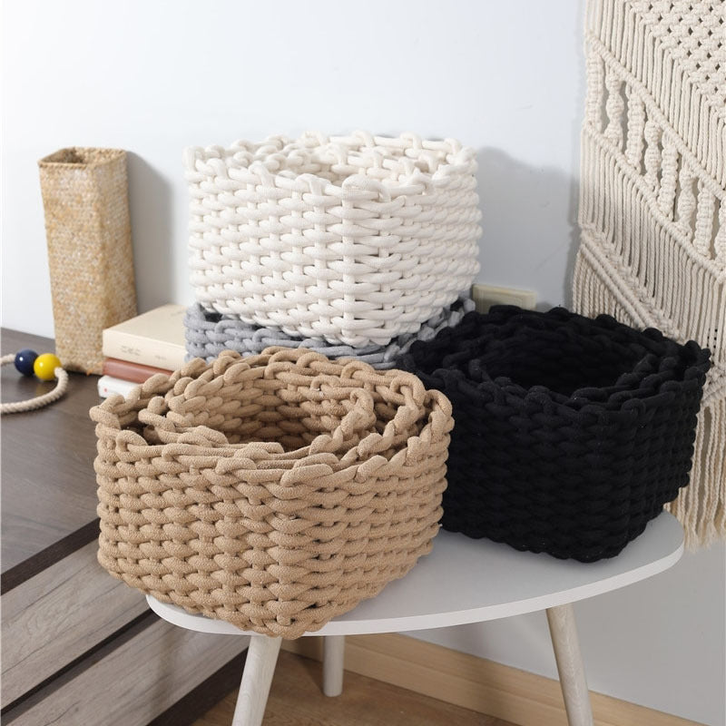 Desktop cotton rope woven storage basket large basket home finishing cosmetics mask remote control sundries snack box