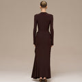 european and american women's clothing  winter new collection solid color long sleeve crew neck metallic embellished pleated bodycon dress