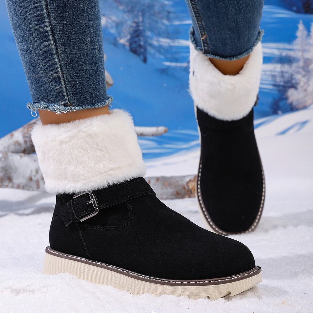 Cotton shoes fleece-linedheattechwinter snow boots women's belt buckle new style side zipper large size wholesale