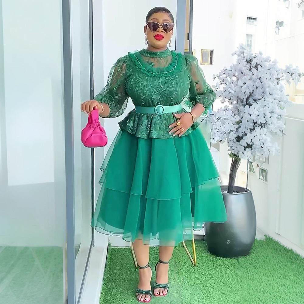 new plus size women's african  european and american fashion mesh dress princess dress gown tutu skirt