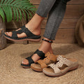 plus size women's shoes  new arrivalfashion flower wedge thick bottom sandals women's stitching retro one-line slippers for women