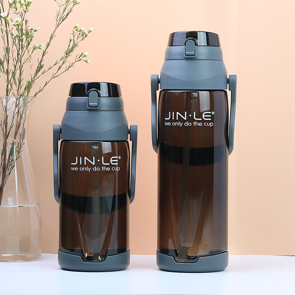 Jingle large capacity plastic water bottle with straw - portable, leak-proof, extra-large water bottle for men and women, perfect for outdoor use