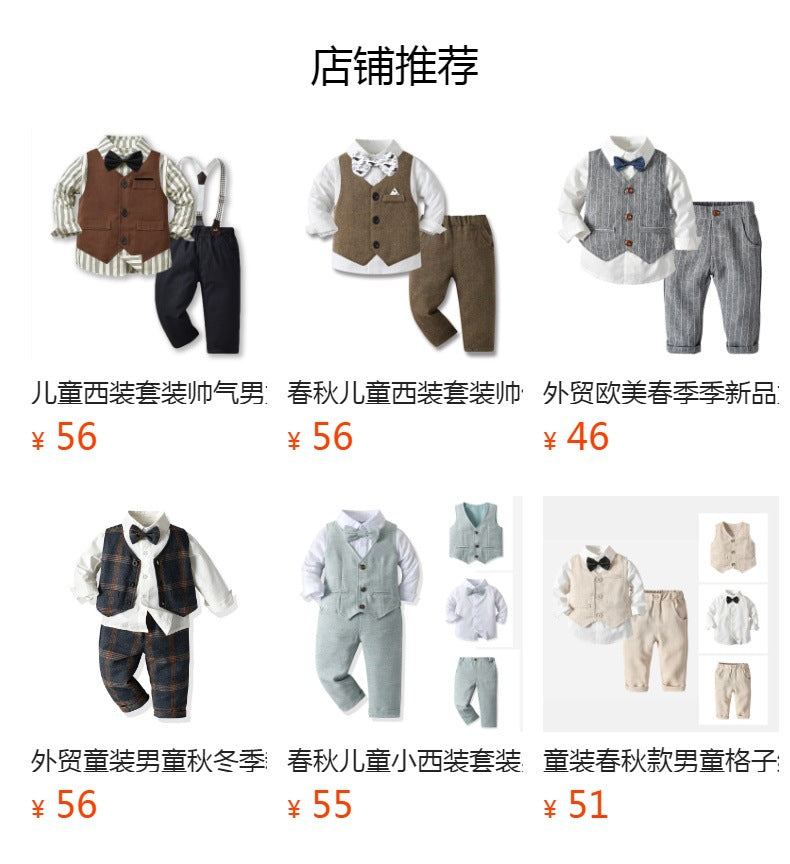 New spring children's outfit: boys' shirt and vest set, spring kids' suit, baby's first birthday dress