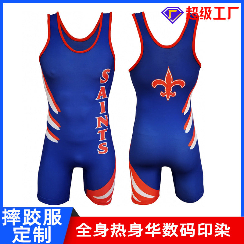 Sublimation full body print men's one-piece wrestling suit custom match weightlifting suit men's and women's free wrestling one-piece vest