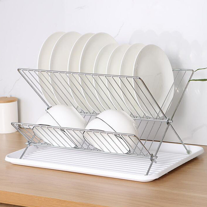 X-type folding dish rack household double drain rack kitchen countertop rack simple dish storage bowl rack