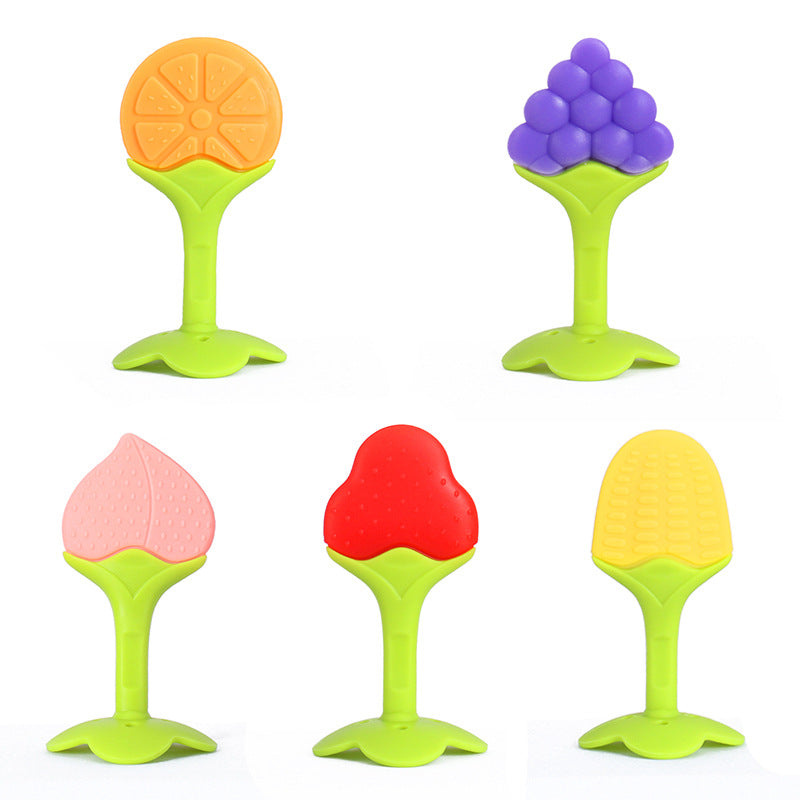 Baby fruit toothpaste baby molar stick food grade silicone biting glue manufacturer two-color three-dimensional strawberry biting music