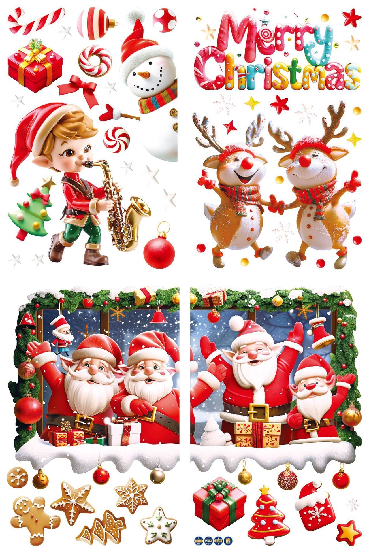 New  lively Santa Claus Elk snowflake gift box party holiday decoration glass static window grilles sticker