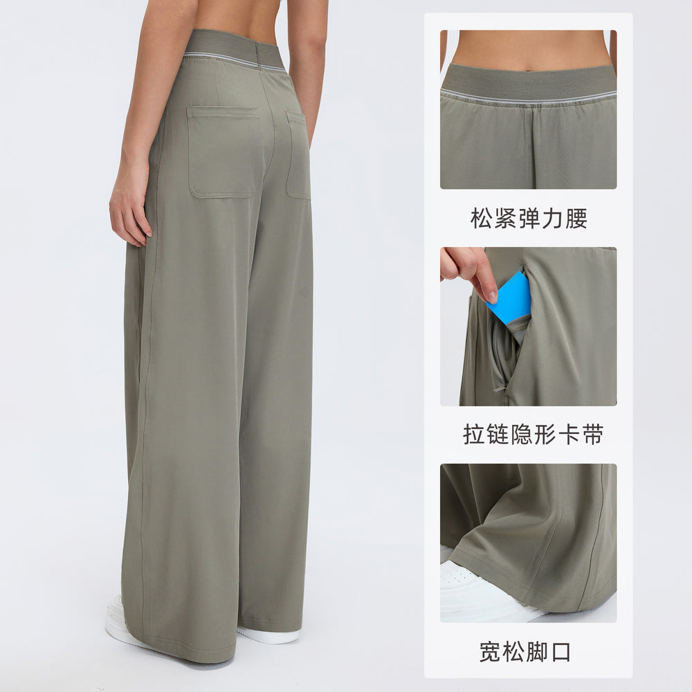 Straight-legeasiest for matchcasual pants women's drape plaidloose pantshigh waistslimming look fitness sports pantsd26092