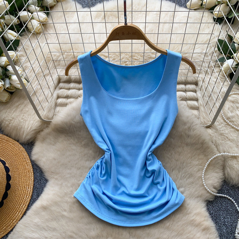Casualwork clothing style silmslimming look pleated vest women's summer outweareasiest for matchcasualpure color sleevelesseleganttops