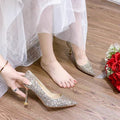 French crystal wedding shoes for women, new autumn 2024 bridal shoes, convertible high heels for wedding dress, bridesmaid sequin shoes