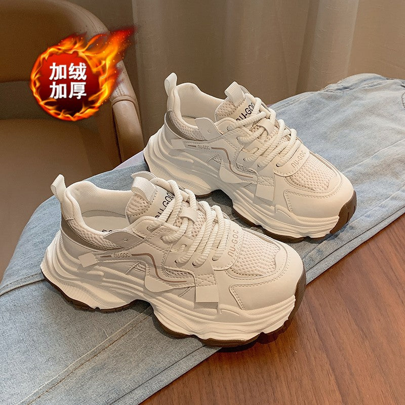 Dad shoes for women 2026fall and winternew arrivalfleece-linedthick soleheight-increasing sneakerseasiest for matchcasualwhite shoesheattech cotton shoes