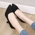 Women's suede black pointed-toe heels - professional ol work shoes, solid color stiletto mid-heel pumps