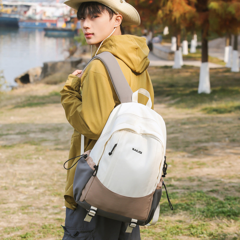 Outdoor backpack color block student backpack college style casual outdoor travel college student schoolbag lightweight backpack for men
