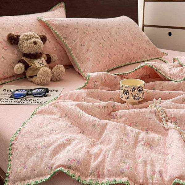 Summer summer cool quilt pure cotton small floral pastoral summer quilt four-piece set single double machine washable air conditioner quilt