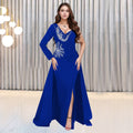 C7296 cross-border e-commerce european and american high-end sexy v-neck rhinestone-embellished long-sleeved slit mermaid dress with full skirt
