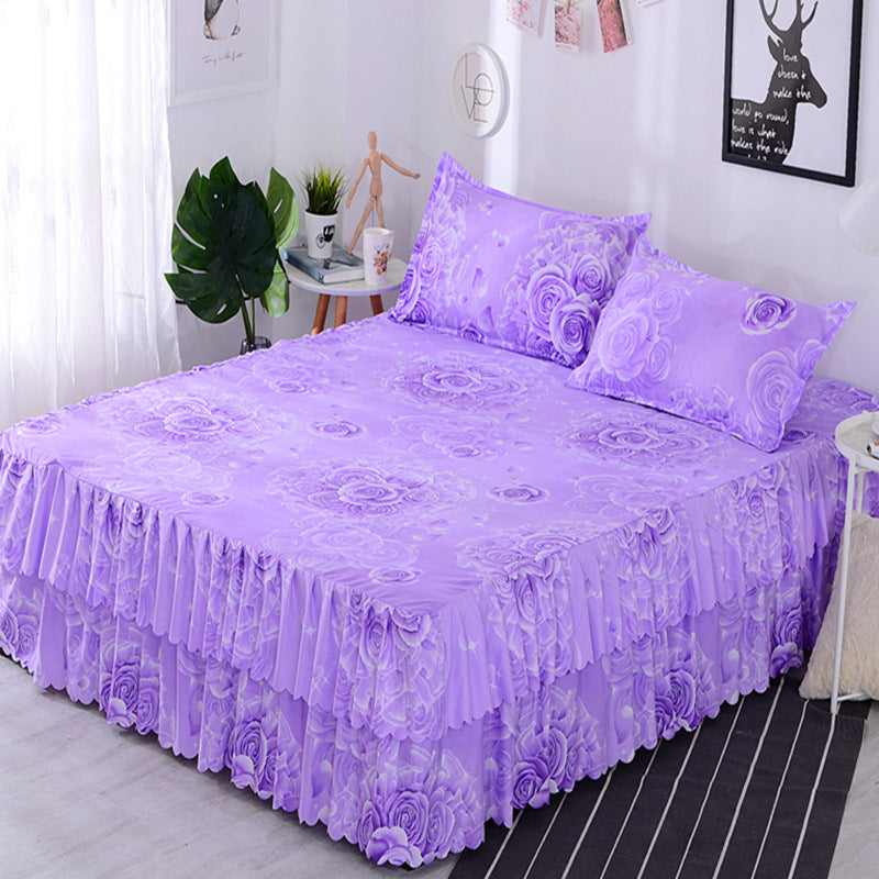 Bedspread bed skirt three-piece set korean style lace bed cover fitted sheet bed cover 3-piece set 1.68m bed 2.0 bed protector