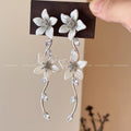 Gentle french floral zircon long tassel earrings - women's chic beach vacation style unique dangle earrings