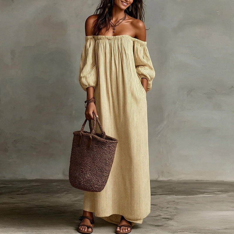 cross-border european and american women's clothing: summer dresses for women - fashionable, casual, loose-fit striped vacation dresses