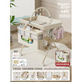 Beige [ma+ sub-top model] [four-sided fence + double-layer storage basket] (one-click folding + toy rack + five-speed adjustment + clothes drying rack + storage rack + universal wheel)