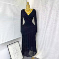 Exportautumnew arrivalsexy cross v necklong sleevesilm elastic mesh hot diamonddressfemaleelegance dress