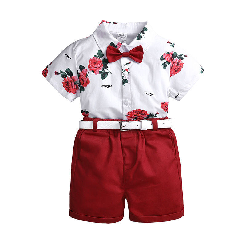 Amazon new spring/summer boys' leaf print short sleeve and shorts set - beach vacation style two-piece outfit