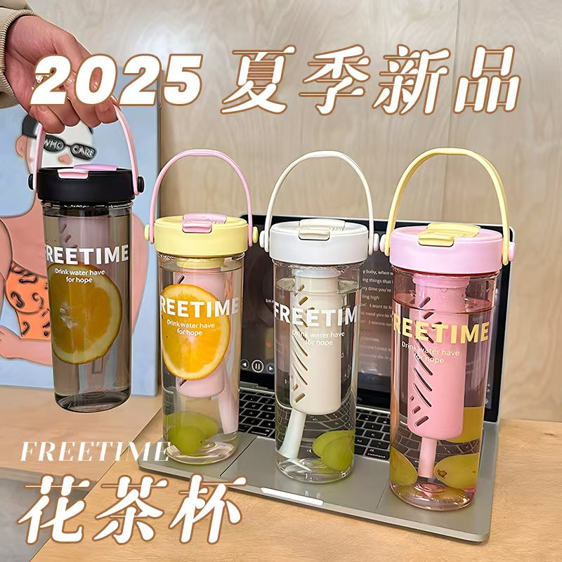 New arrival large-capacity scented tea cup for girls and students, portable straw cup, good-looking tea water separation fruit tea cup