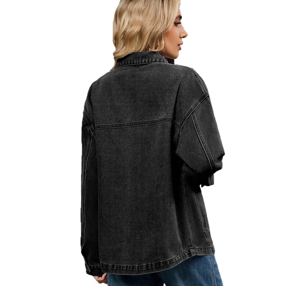 Fashion cross-border export women's american retroloosecasuallong sleevessoutwear early autumn new arrival lapel denim outwear