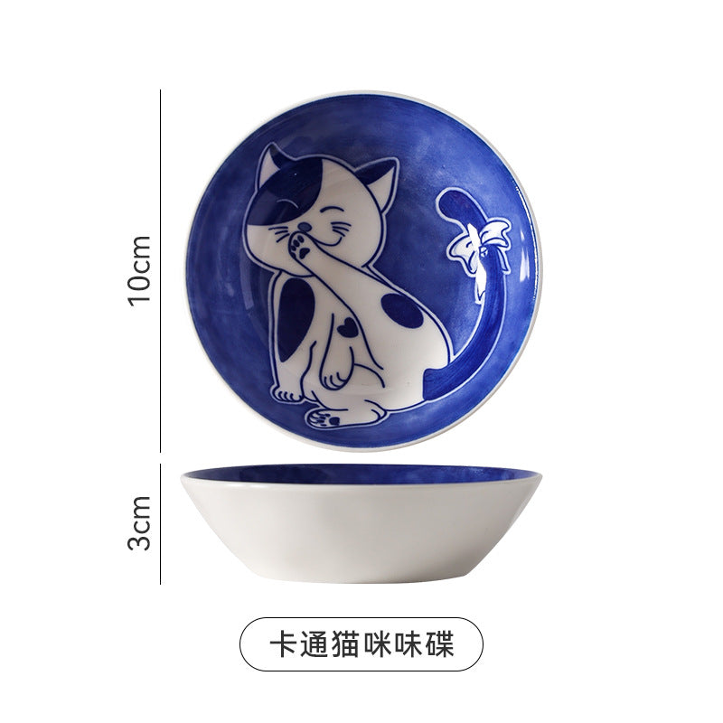 Creative and cute ceramic cat dipping dish for home use - perfect for restaurants, hotels, hot pot, seasoning, and snacks. adorable cat plate