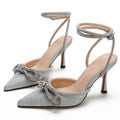 European and american high heels 2026 new bowknot women's shoes rhinestone pointed toe pumps strappy stiletto ultra high heels