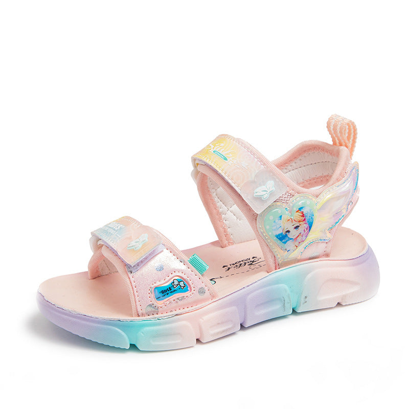 Polyurethane lightweight student sandals soft sole breathable little girl cartoon princess shoes summer new girls beach shoes