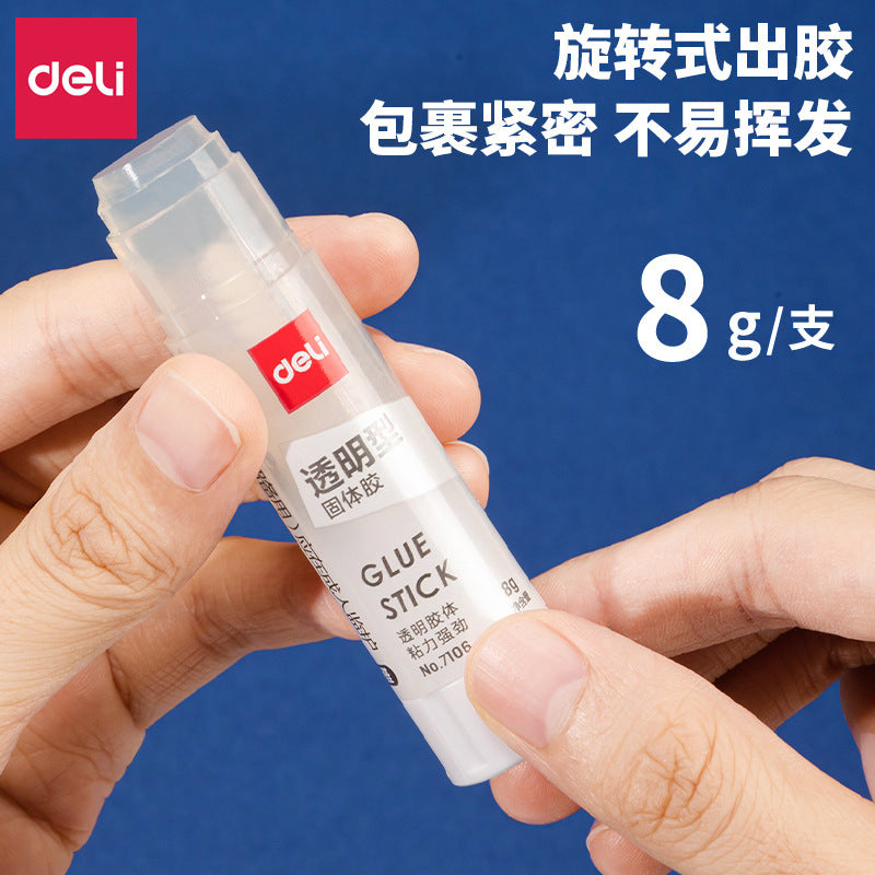 Deli 7106 small 8g transparent solid glue ACR material handmade glue stick wholesale strong stickiness student office